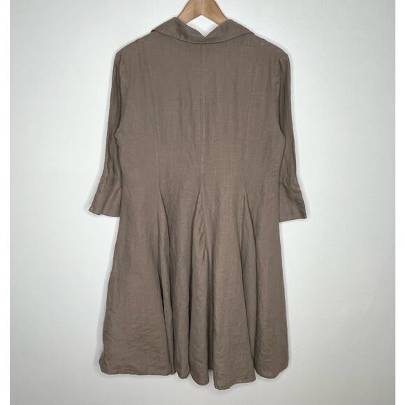 Comfy USA Linen Shirt Dress Womens Small Brown Minimalist Neutral Lagenlook - Picture 7 of 9